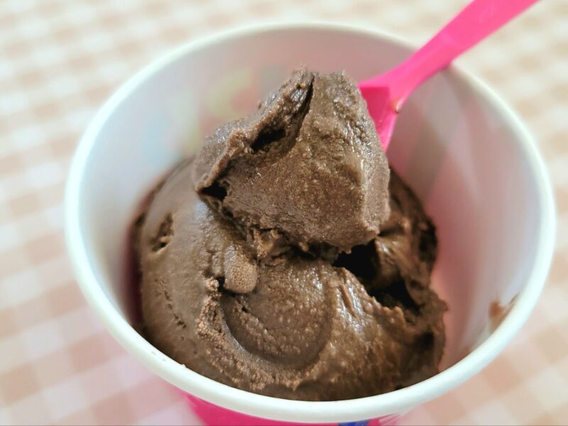 チョコレートアイスをスプーンですくう様子
