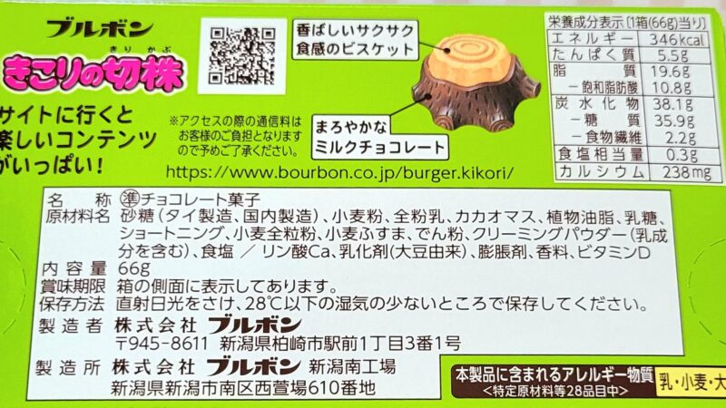 ブルボンきこりの切り株の原材料と栄養成分